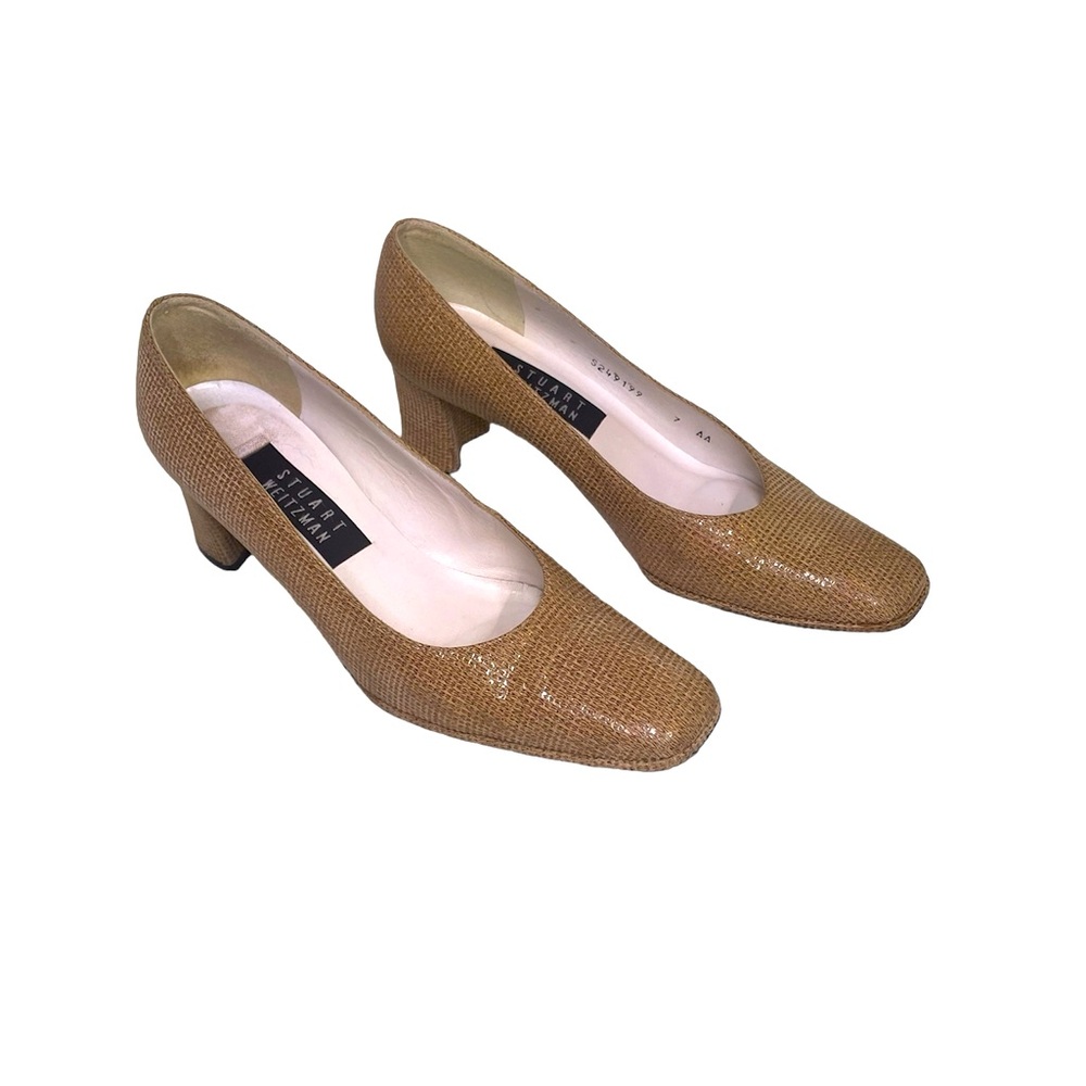 Stuart Weitzman Tan Square Pump Block Heels